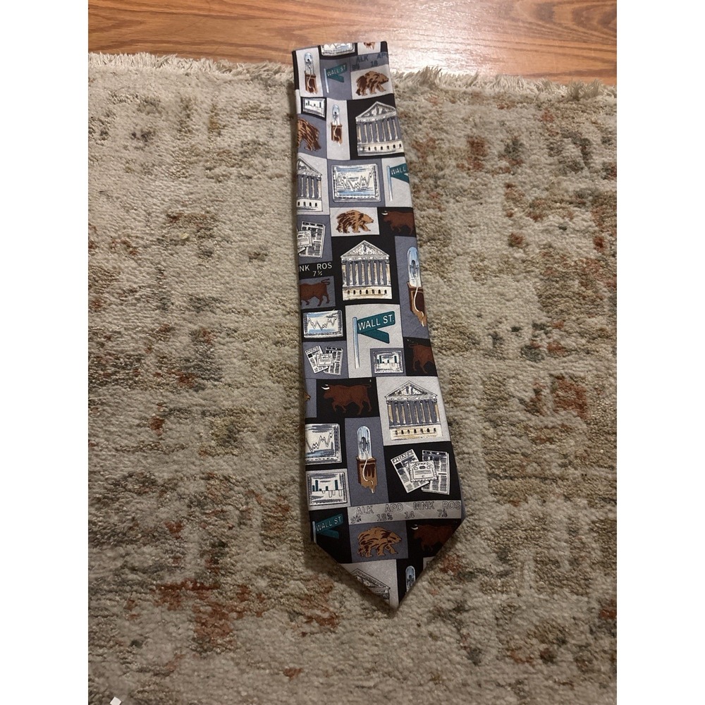 Wall Street Creations Silk Tie Bull Bear Stock Market Finance Novelty